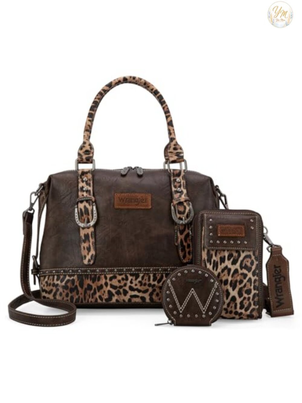 Leather Doctor Bag 3Pcs Satchel Set with Cell Phone Purse and Coin Purse Top